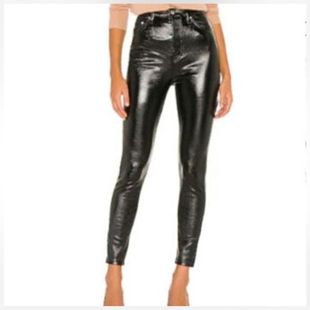 NEW We The Free Liquid Black Shiny Faux Vegan Leather Skinny Jeans Size 28